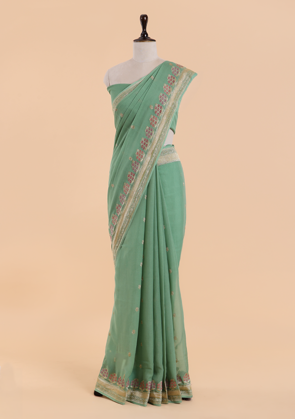 Pista Green Butta Saree In Georgette