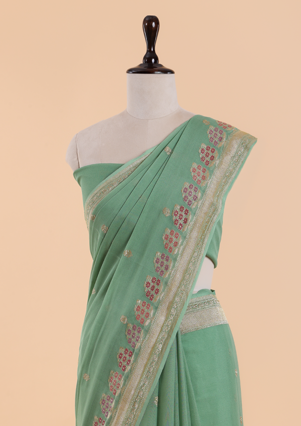 Pista Green Butta Saree In Georgette