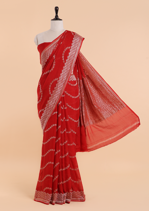 Red Lehariya Saree in Georgette
