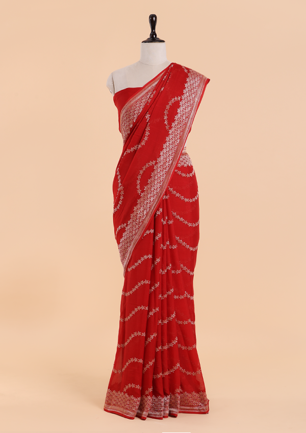 Red Lehariya Saree in Georgette