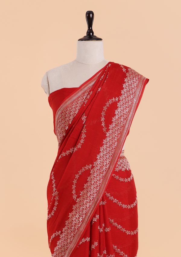Red Lehariya Saree in Georgette