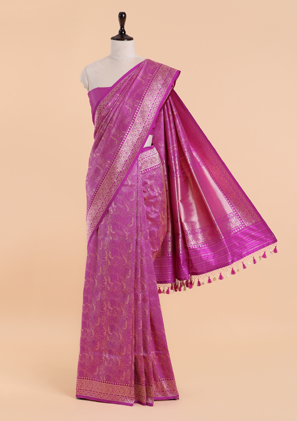 Magenta Pink Brocade Saree In Silk