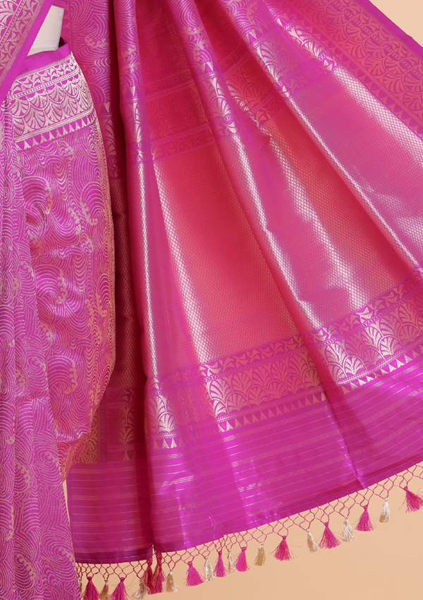 Magenta Pink Brocade Saree In Silk