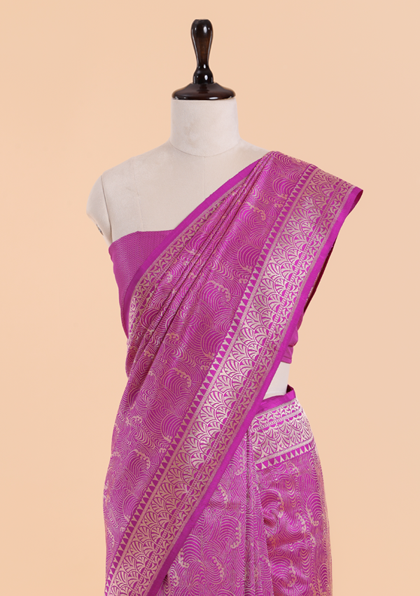 Magenta Pink Brocade Saree In Silk