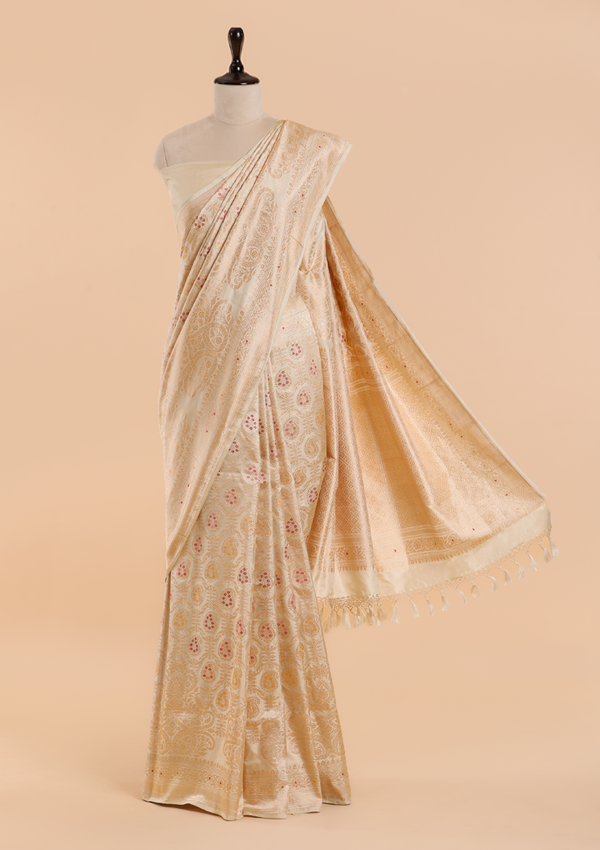 Off White Jaal Saree in Silk