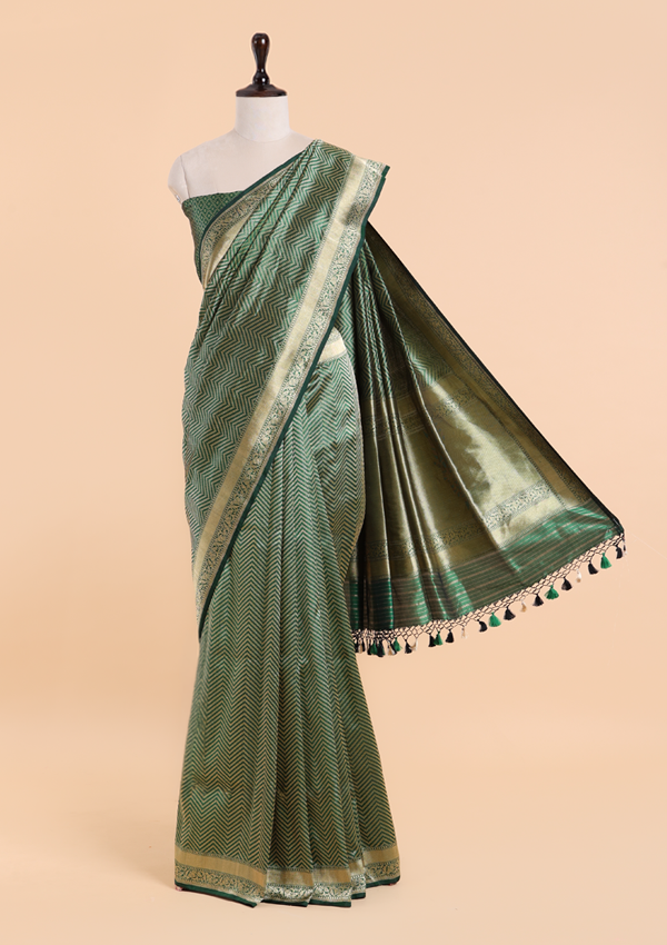 Bottle Green Brocade Saree In Silk