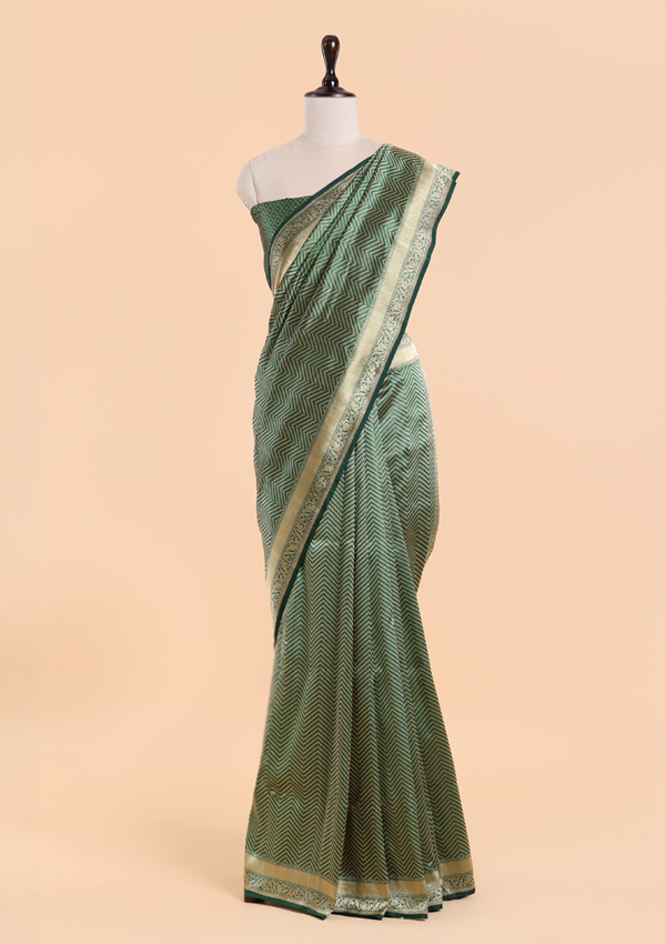 Bottle Green Brocade Saree In Silk