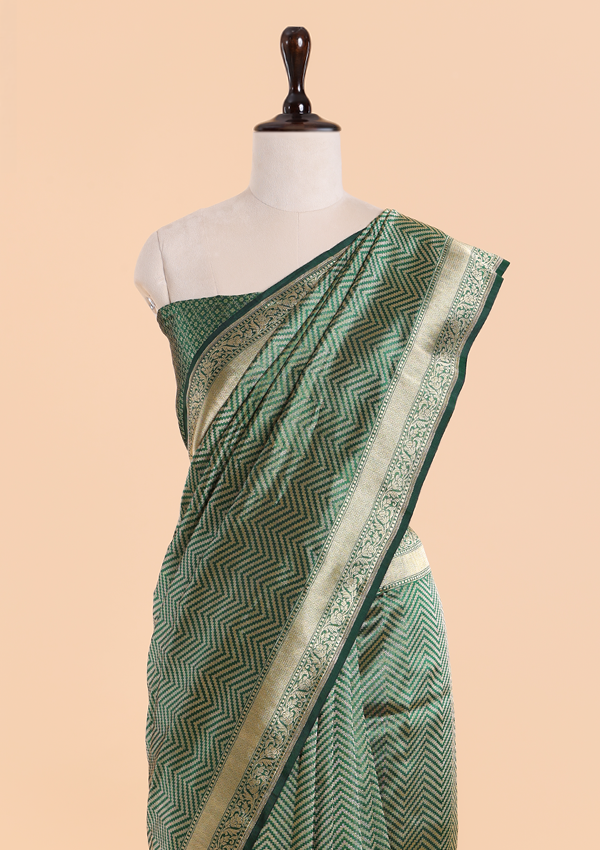 Bottle Green Brocade Saree In Silk