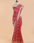 Strawberry Pink Jaal Saree in Silk