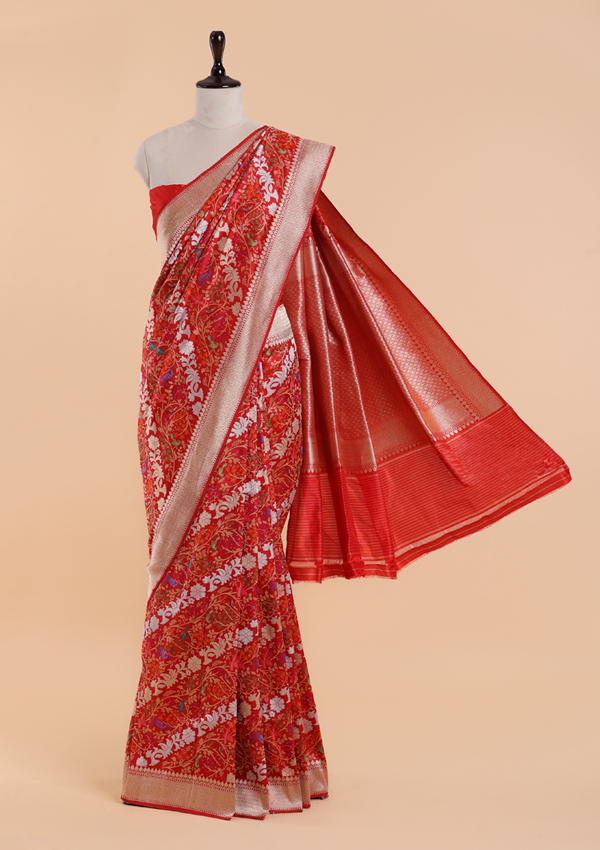 Red Jaal Saree in Silk