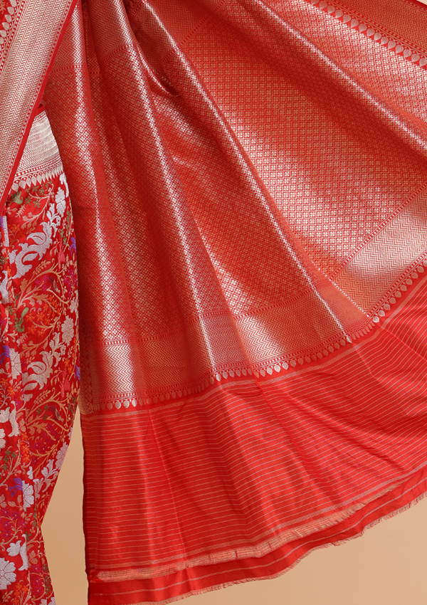 Red Jaal Saree in Silk