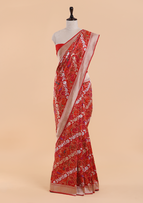 Red Jaal Saree in Silk