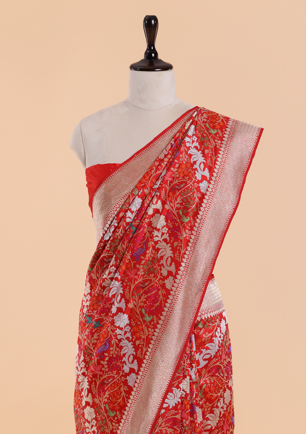 Red Jaal Saree in Silk