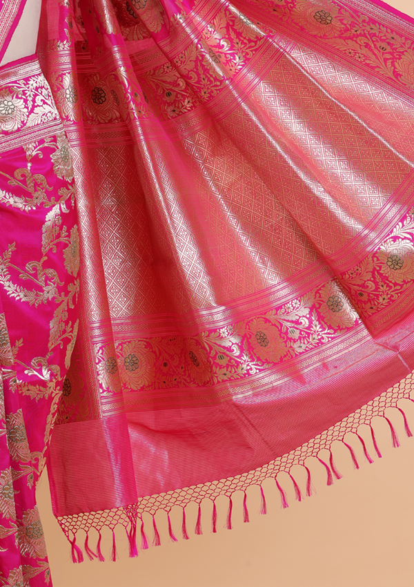 Pink Jaal Saree in Silk