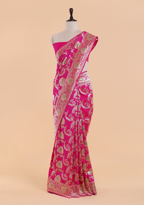 Pink Jaal Saree in Silk