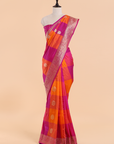Orange Checks Butta Saree in Silk