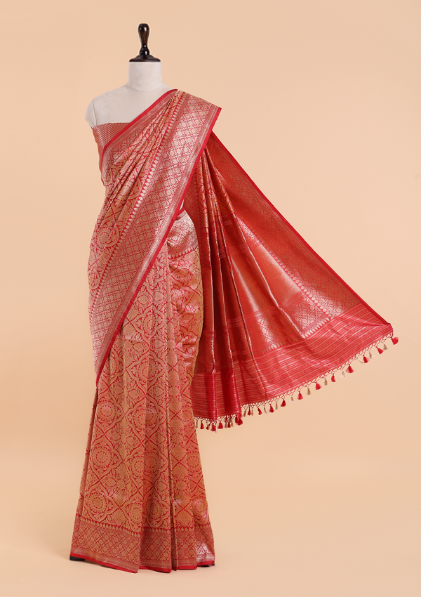 Red Brocade Saree In Silk