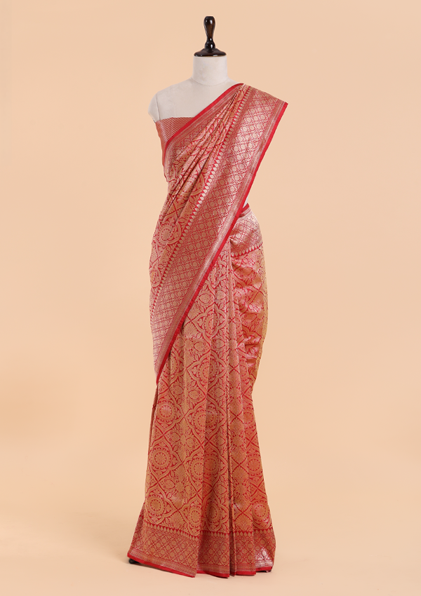 Red Brocade Saree In Silk