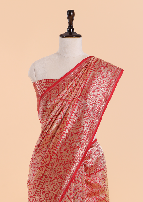 Red Brocade Saree In Silk