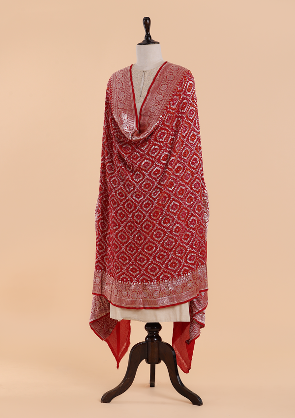 Red Jaal Bandhani Dupatta in Georgette