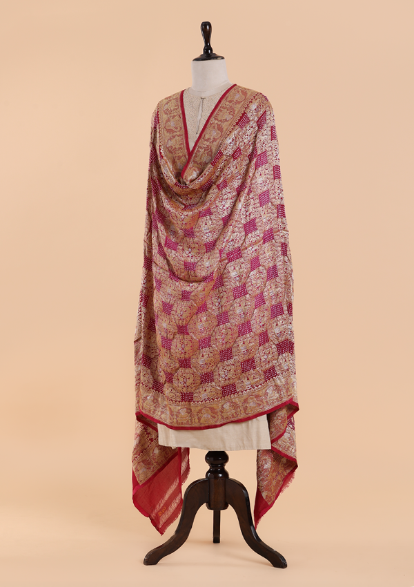 Magenta Pink Jaal Bandhani Dupatta in Georgette
