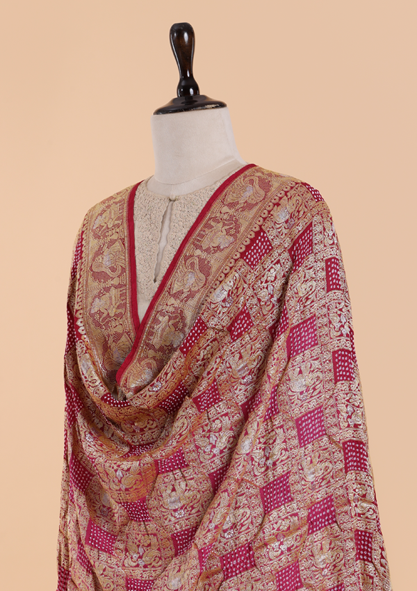 Magenta Pink Jaal Bandhani Dupatta in Georgette