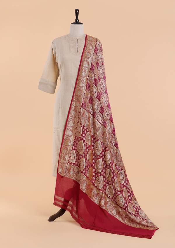 Magenta Pink Jaal Bandhani Dupatta in Georgette