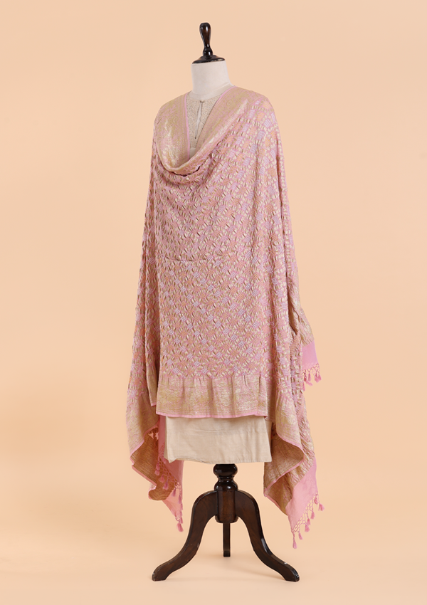 Light Pink Jaal Bandhani Dupatta in Georgette