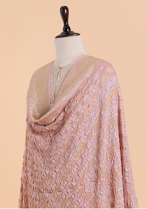 Light Pink Jaal Bandhani Dupatta in Georgette