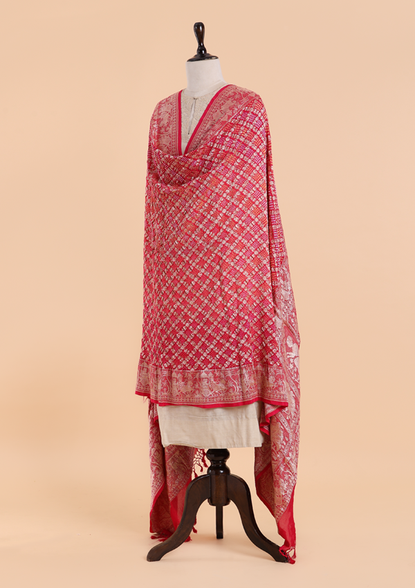 Rani Pink Jaal Bandhani Dupatta in Georgette