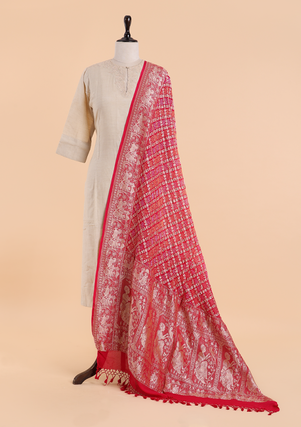 Rani Pink Jaal Bandhani Dupatta in Georgette