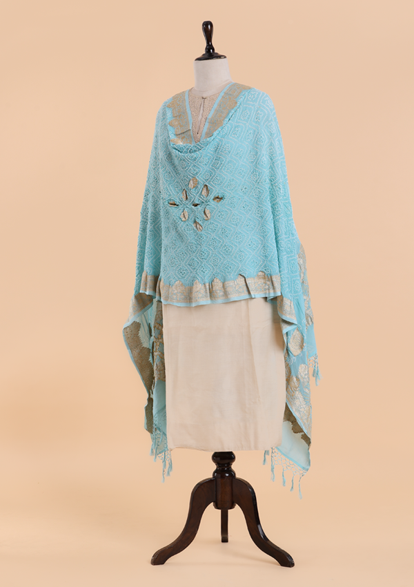 Firozi Plain Bandhani Dupatta in Georgette
