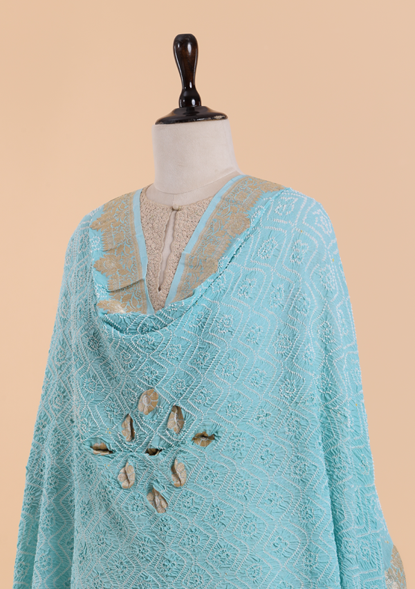 Firozi Plain Bandhani Dupatta in Georgette
