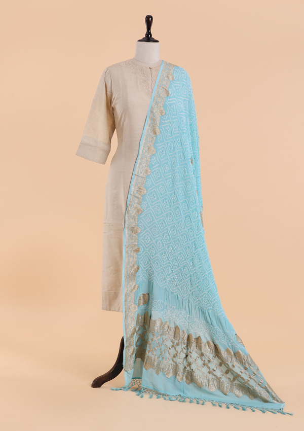 Firozi Plain Bandhani Dupatta in Georgette
