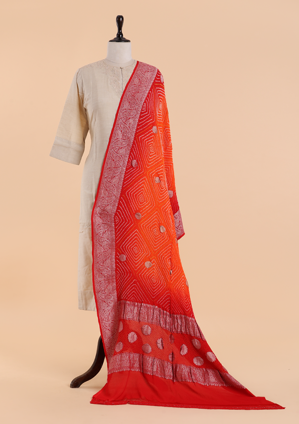 Orange Butti Bandhani Dupatta in Georgette