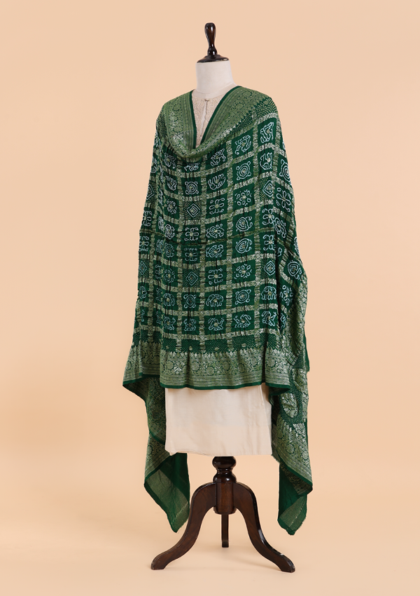 Green Gharchola Bandhani Dupatta in Georgette