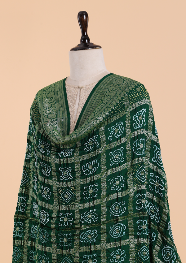 Green Gharchola Bandhani Dupatta in Georgette