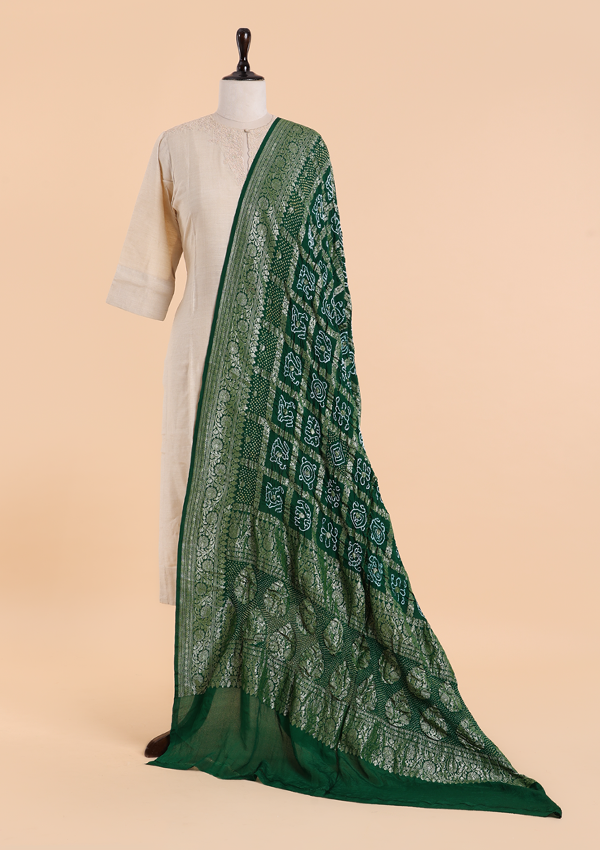 Green Gharchola Bandhani Dupatta in Georgette