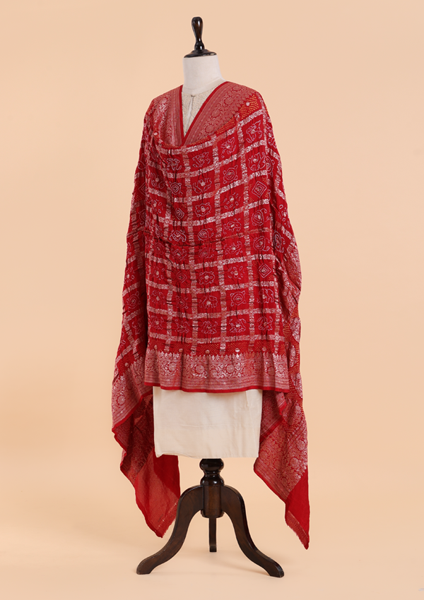 Red Gharchola Bandhani Dupatta in Georgette