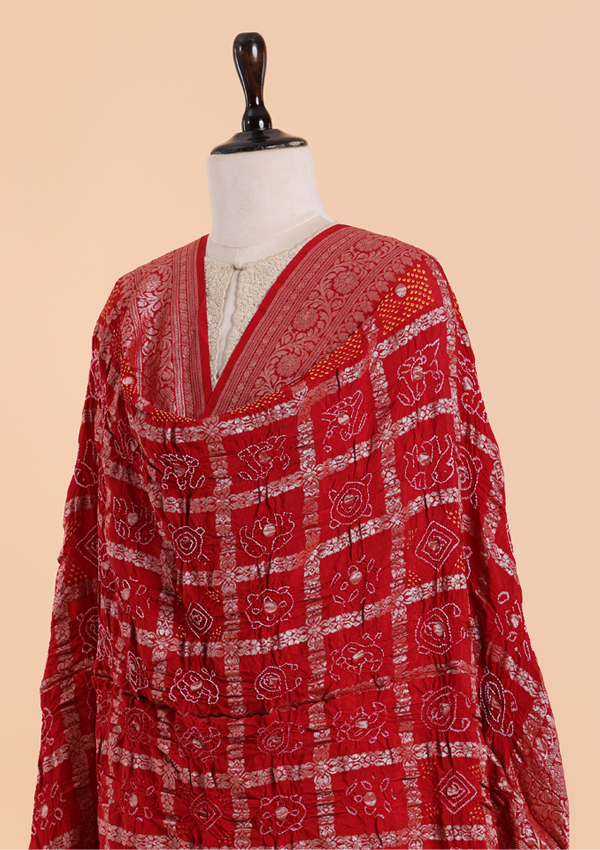 Red Gharchola Bandhani Dupatta in Georgette