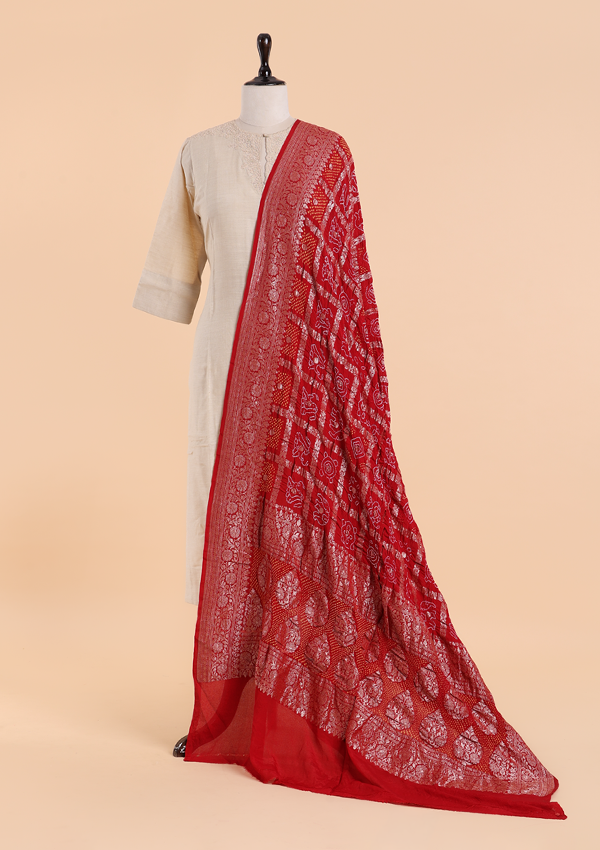Red Gharchola Bandhani Dupatta in Georgette
