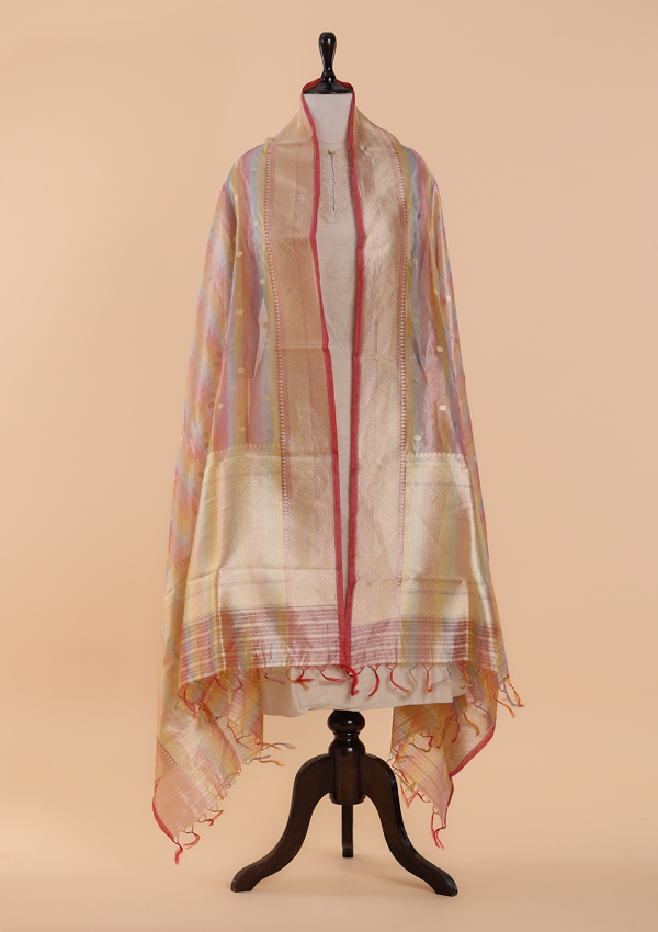 Tomato Red Rangkat Dupatta in Tissue Silk