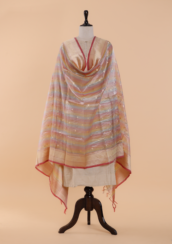 Tomato Red Rangkat Dupatta in Tissue Silk