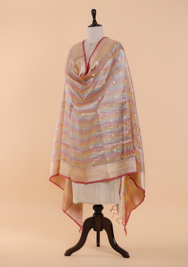 Tomato Red Rangkat Dupatta in Tissue Silk