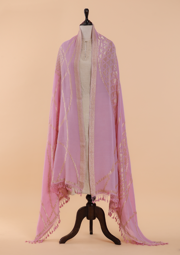 Light Pink Jamdani Dupatta in Georgette