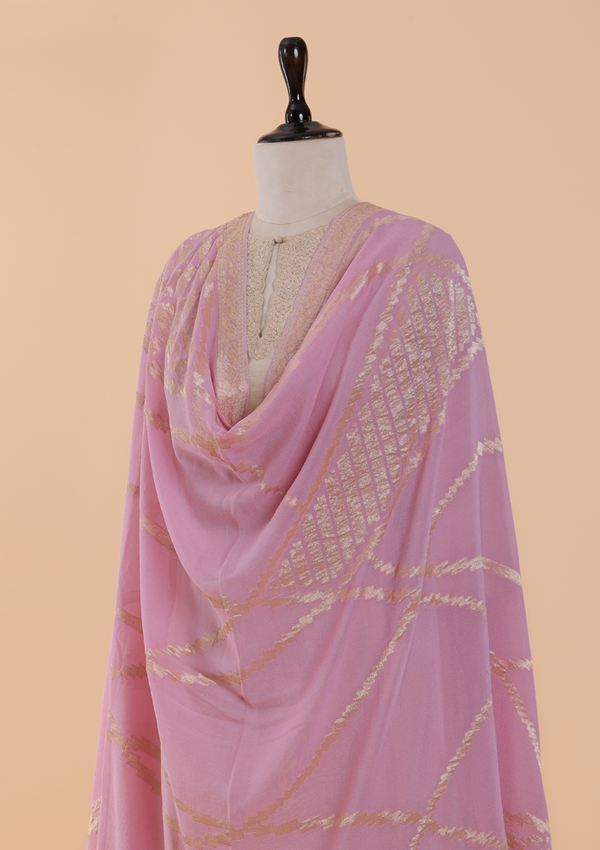 Light Pink Jamdani Dupatta in Georgette