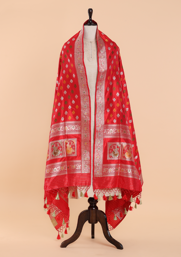 Red Butti Dupatta in Silk