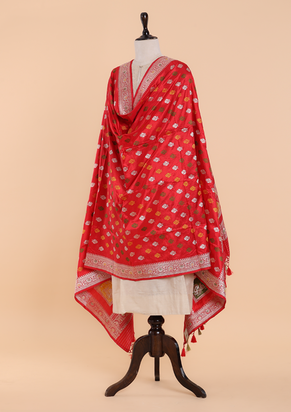 Red Butti Dupatta in Silk
