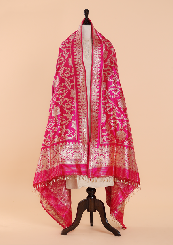 Rani Pink Jal Dupatta in Silk