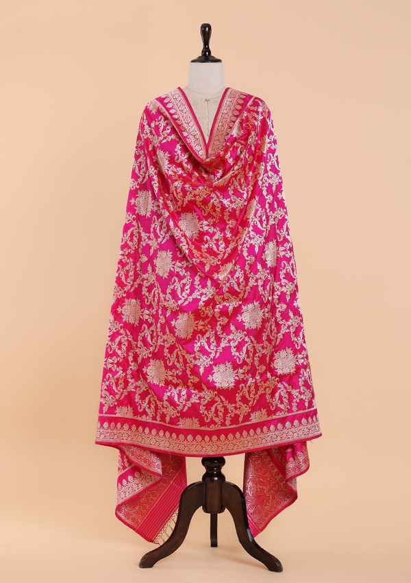 Rani Pink Jal Dupatta in Silk